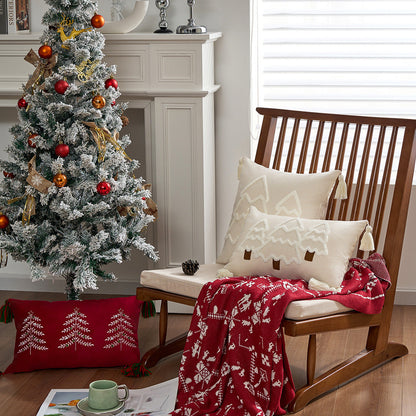 Funda de cojín decorativa con motivo de árbol de Navidad y borlas