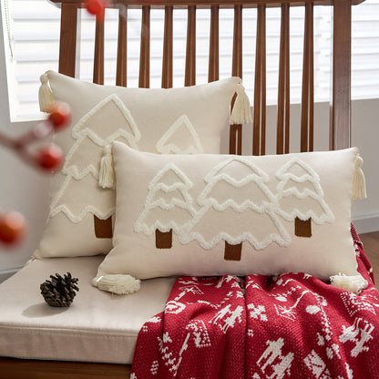 Funda de cojín decorativa con motivo de árbol de Navidad y borlas