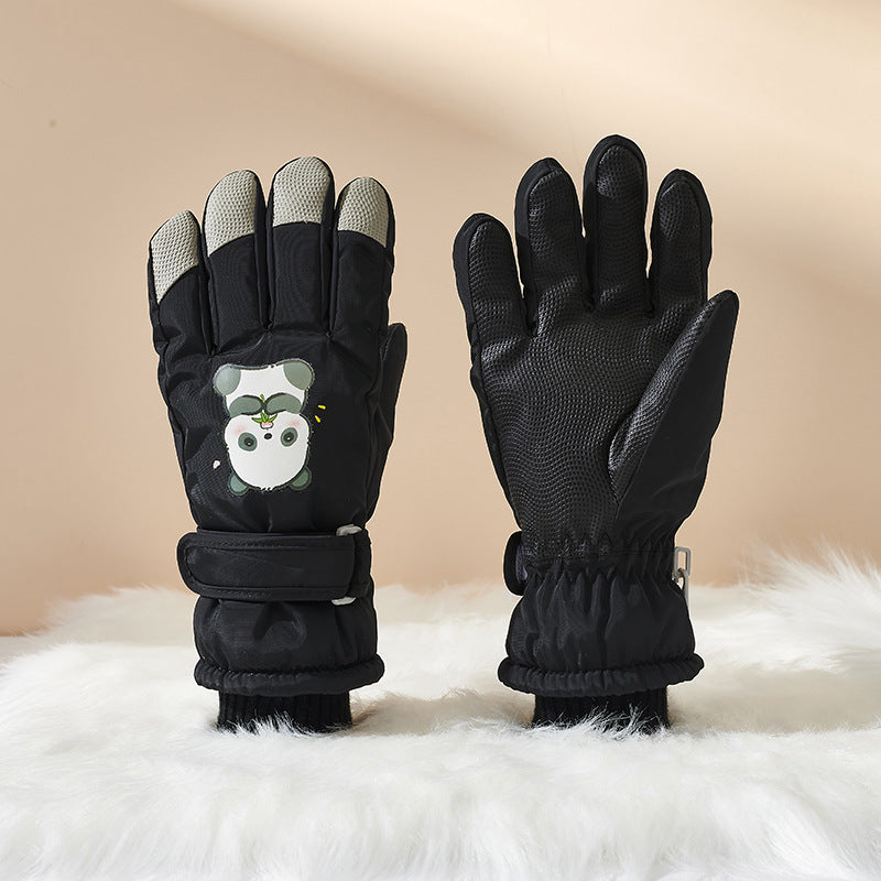 Guantes de invierno para niños con diseño de panda y palmas antideslizantes