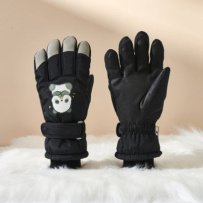 Guantes de invierno para niños con diseño de panda y palmas antideslizantes