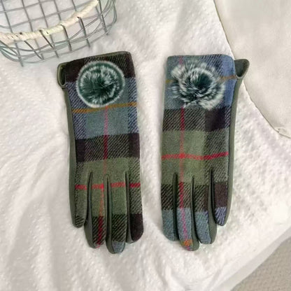 Damen-Winterhandschuhe mit Touchscreen-Funktion und Karomuster