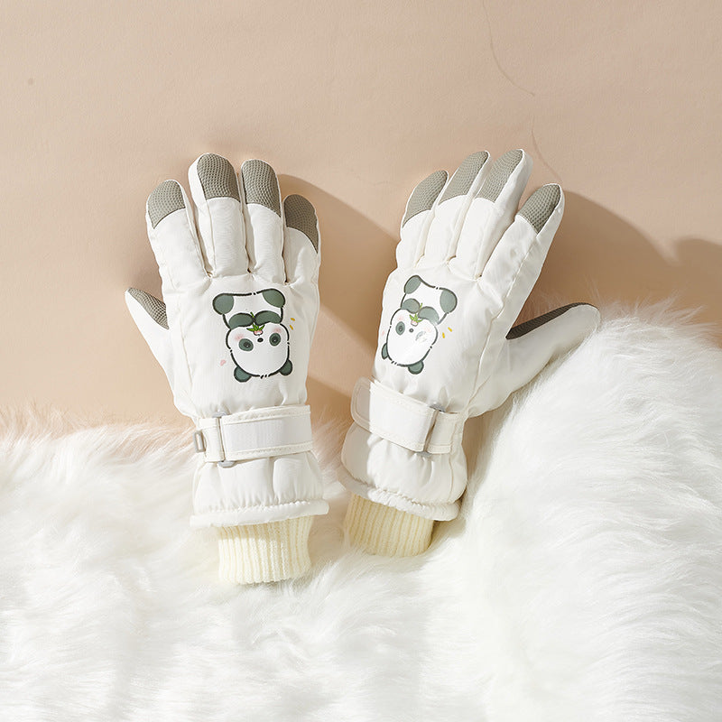 Guantes de invierno para niños con diseño de panda y palmas antideslizantes