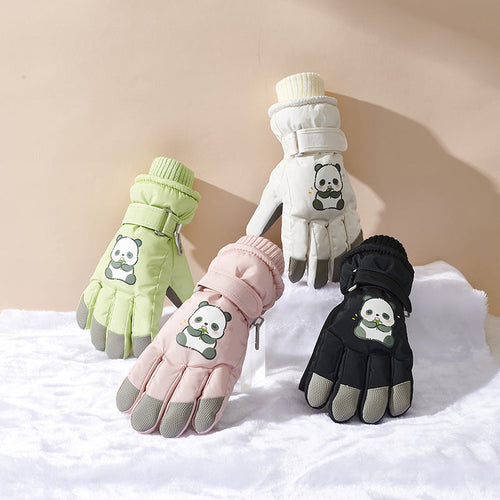 Guantes de invierno para niños con diseño de panda y palmas antideslizantes