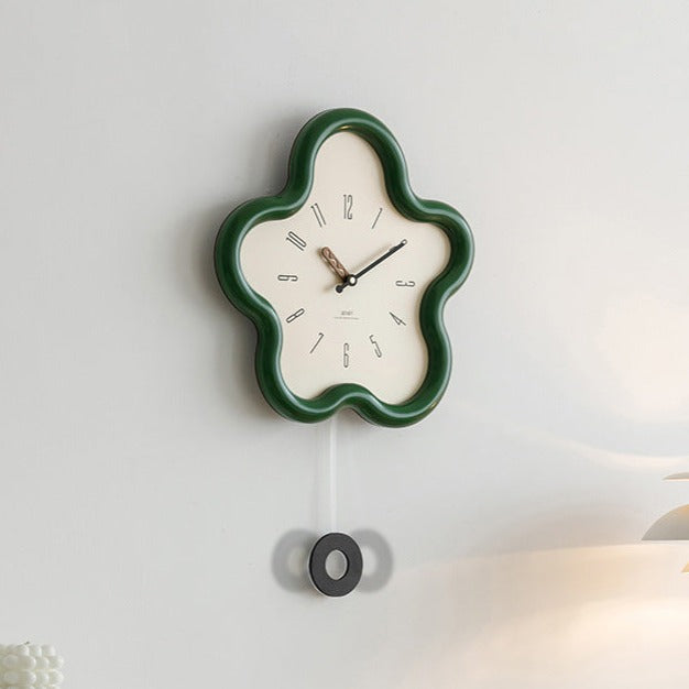 Reloj de pared con forma de flor, péndulo y mecanismo de cuarzo silencioso
