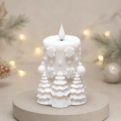 Vela decorativa LED festiva con diseño en relieve invernal