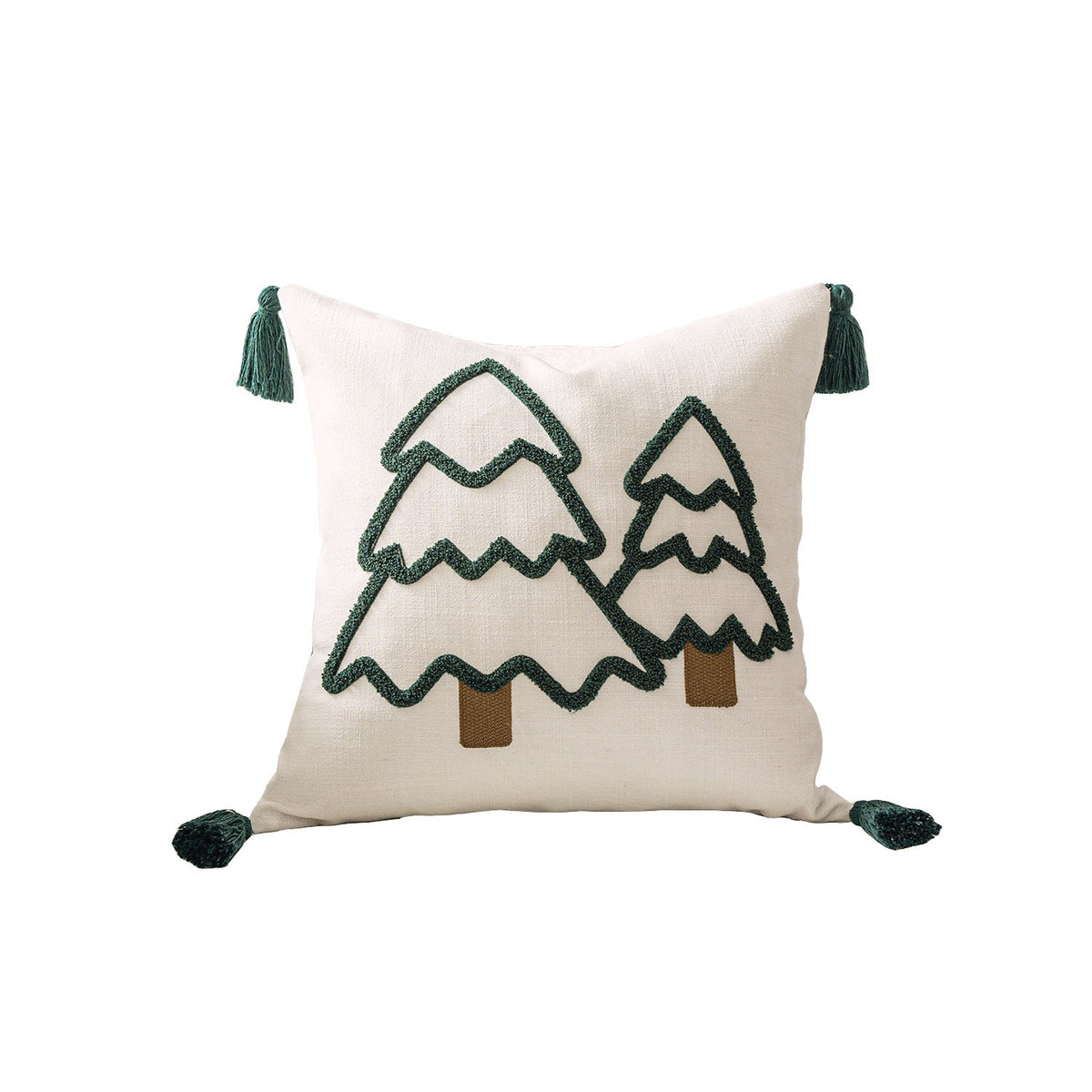 Funda de cojín decorativa con motivo de árbol de Navidad y borlas