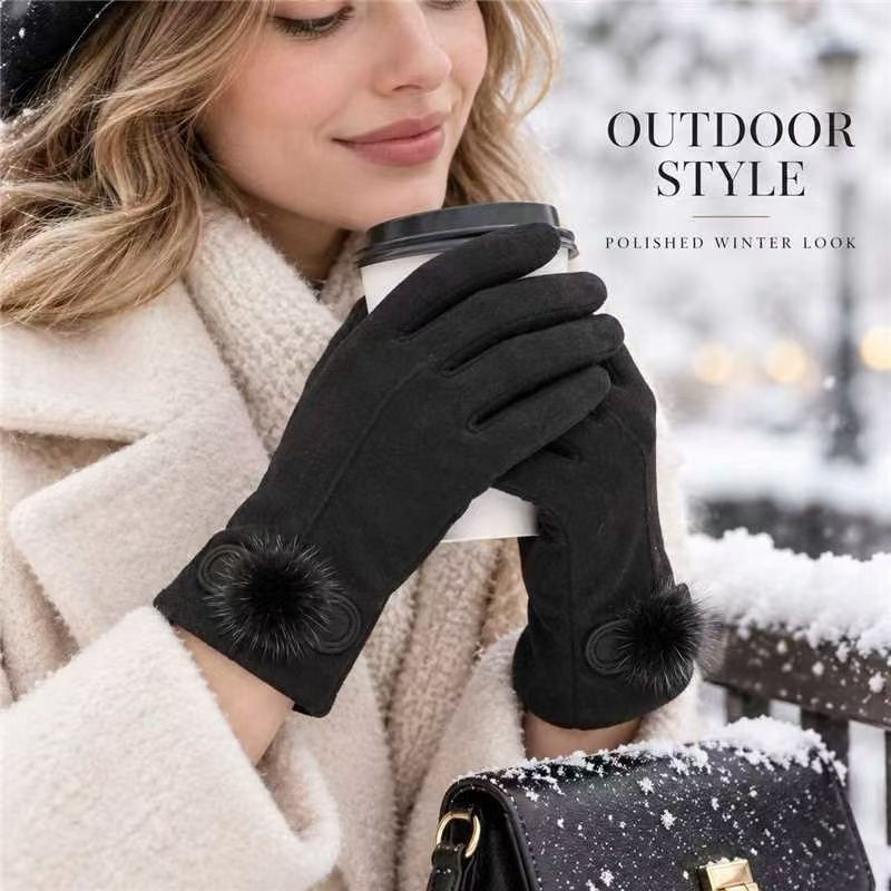 Damen-Winterhandschuhe mit Touchscreen-Funktion und Karomuster