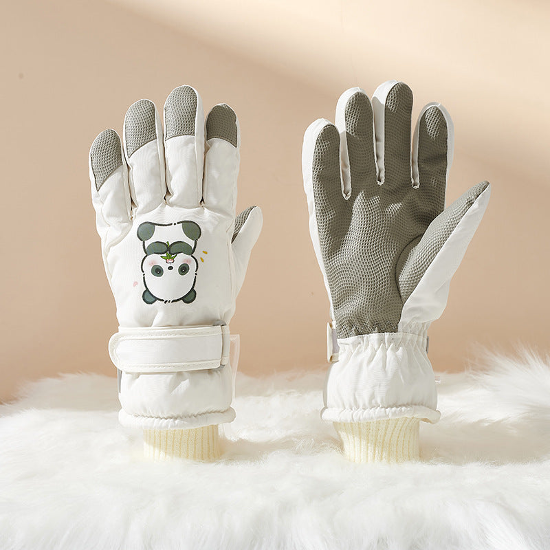 Guantes de invierno para niños con diseño de panda y palmas antideslizantes