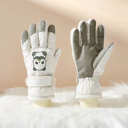 Guantes de invierno para niños con diseño de panda y palmas antideslizantes