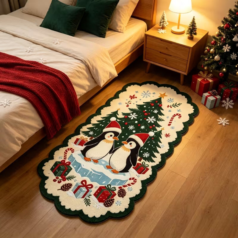 Alfombra tipo pasillo navideña con motivos invernales festivos