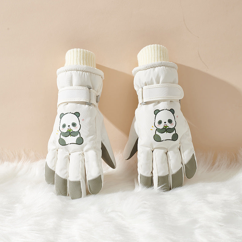 Guantes de invierno para niños con diseño de panda y palmas antideslizantes