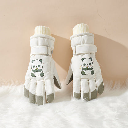 Guantes de invierno para niños con diseño de panda y palmas antideslizantes