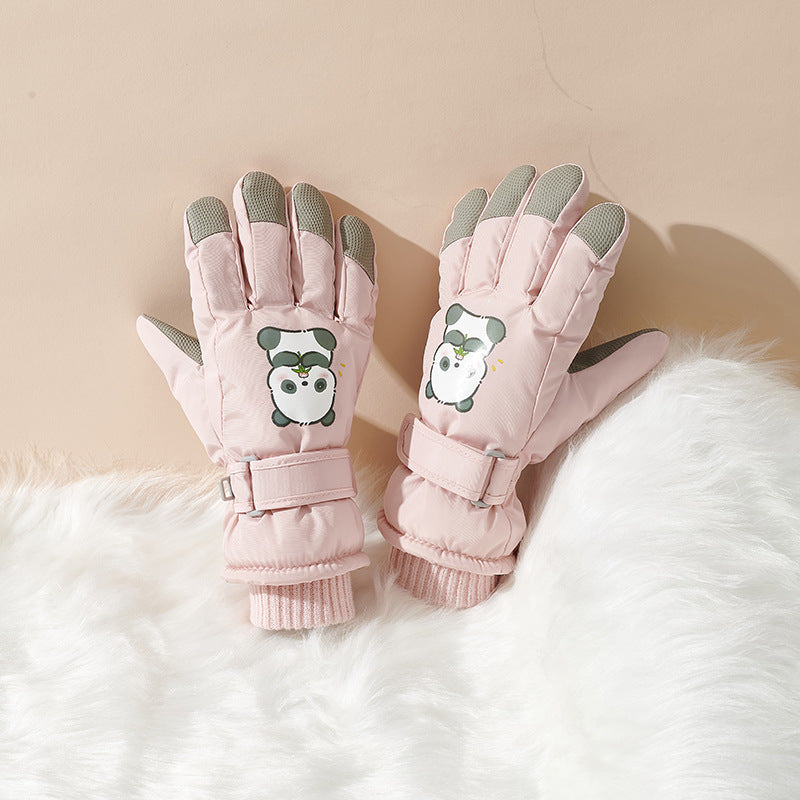 Guantes de invierno para niños con diseño de panda y palmas antideslizantes