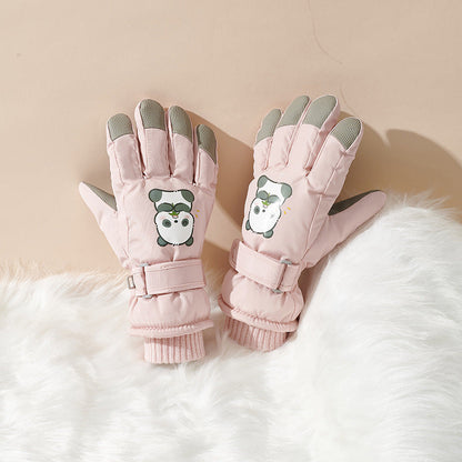 Guantes de invierno para niños con diseño de panda y palmas antideslizantes