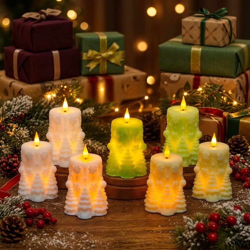 Vela decorativa LED festiva con diseño en relieve invernal