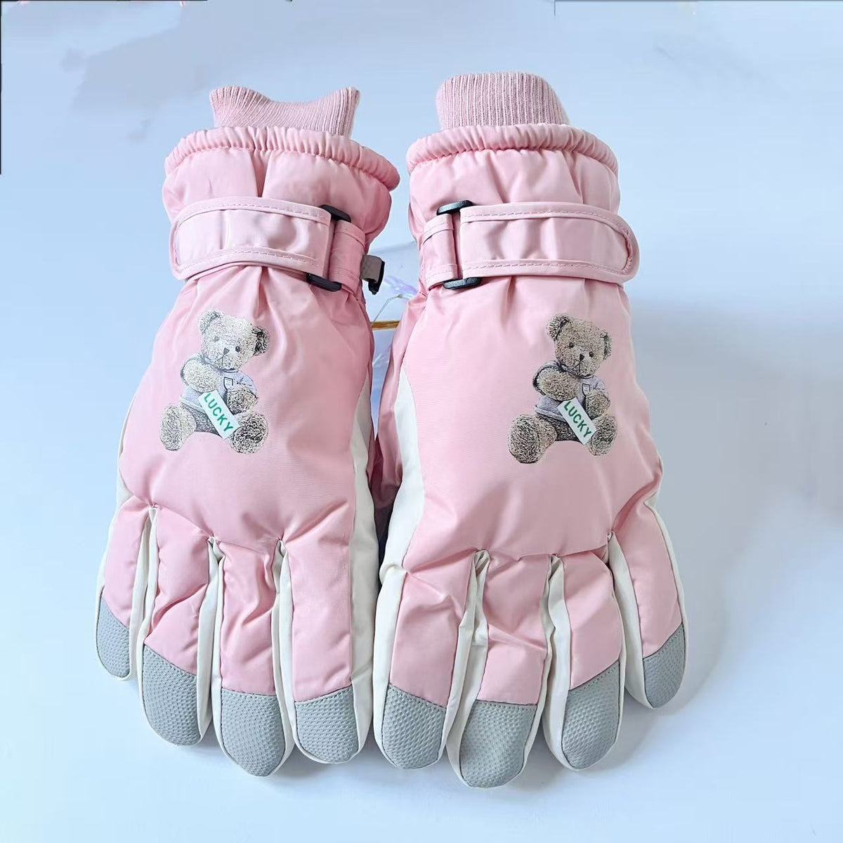 Guantes de invierno con bordado de osito de peluche y puños ajustables