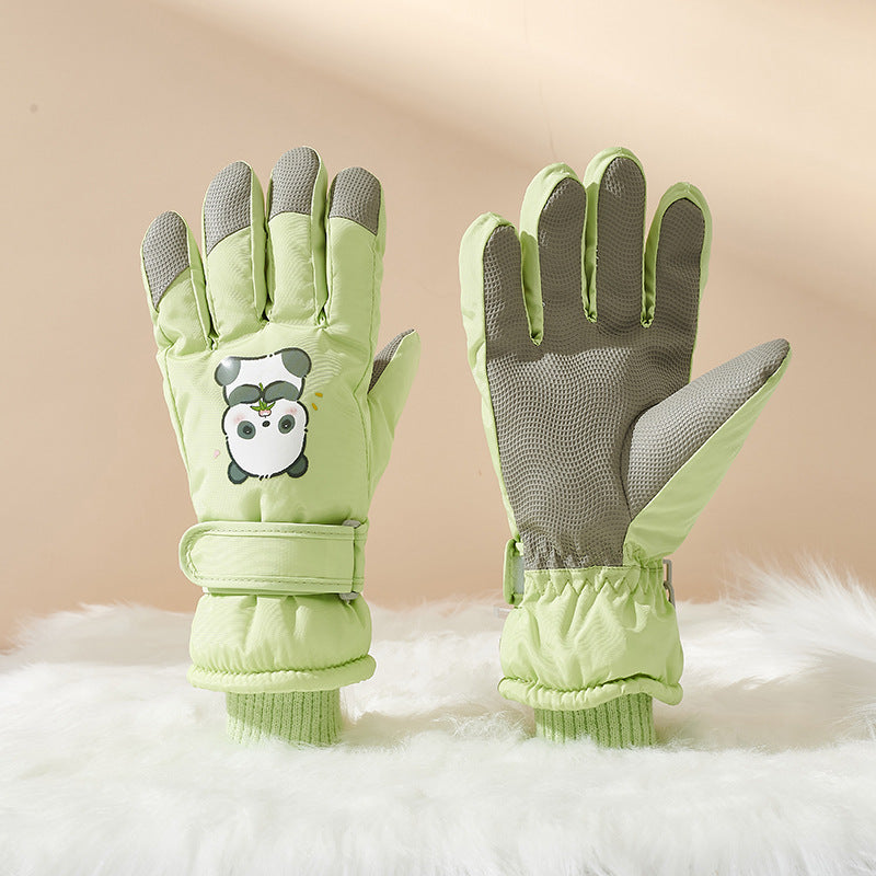 Guantes de invierno para niños con diseño de panda y palmas antideslizantes