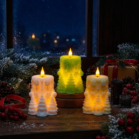 Vela decorativa LED festiva com design em relevo de inverno