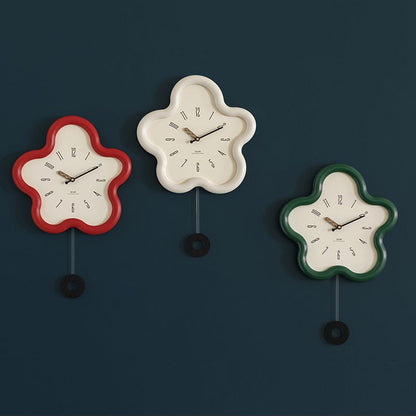 Reloj de pared con forma de flor, péndulo y mecanismo de cuarzo silencioso