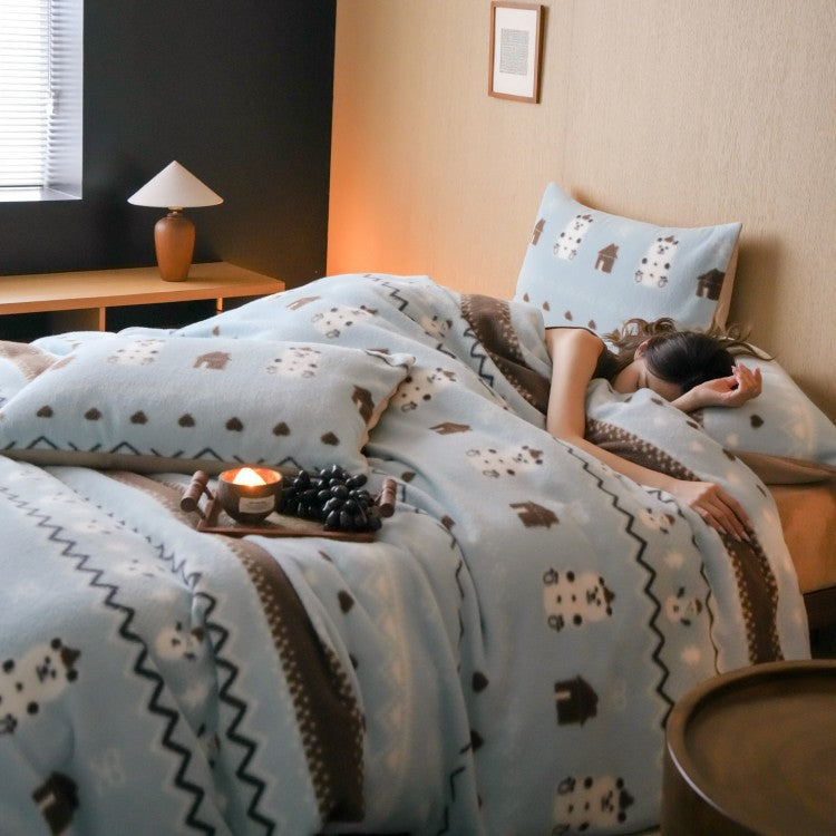 Juego reversible de ropa de cama de invierno con estampado escandinavo