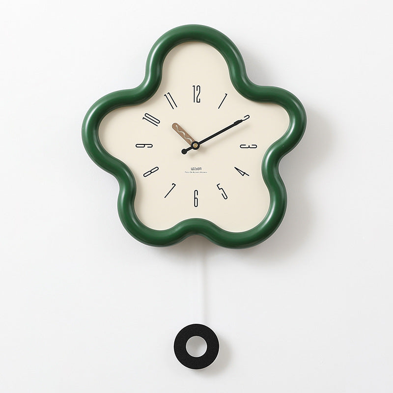 Reloj de pared con forma de flor, péndulo y mecanismo de cuarzo silencioso