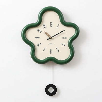 Reloj de pared con forma de flor, péndulo y mecanismo de cuarzo silencioso