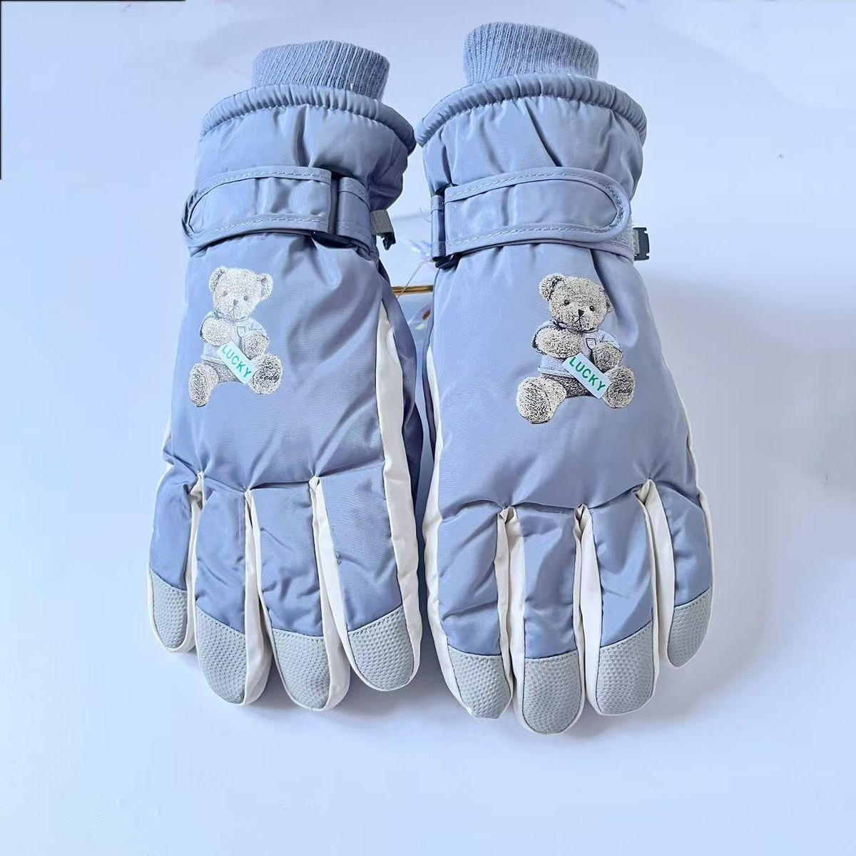 Guantes de invierno con bordado de osito de peluche y puños ajustables