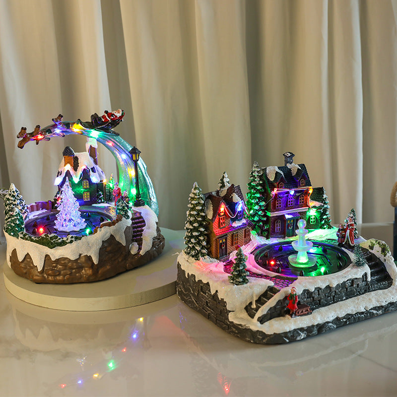 Aldeia de Natal iluminada com cenário de inverno em LED