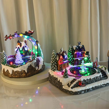 Aldeia de Natal iluminada com cenário de inverno em LED