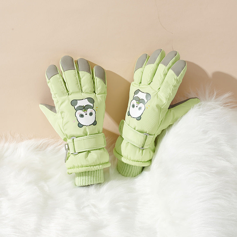 Guantes de invierno para niños con diseño de panda y palmas antideslizantes