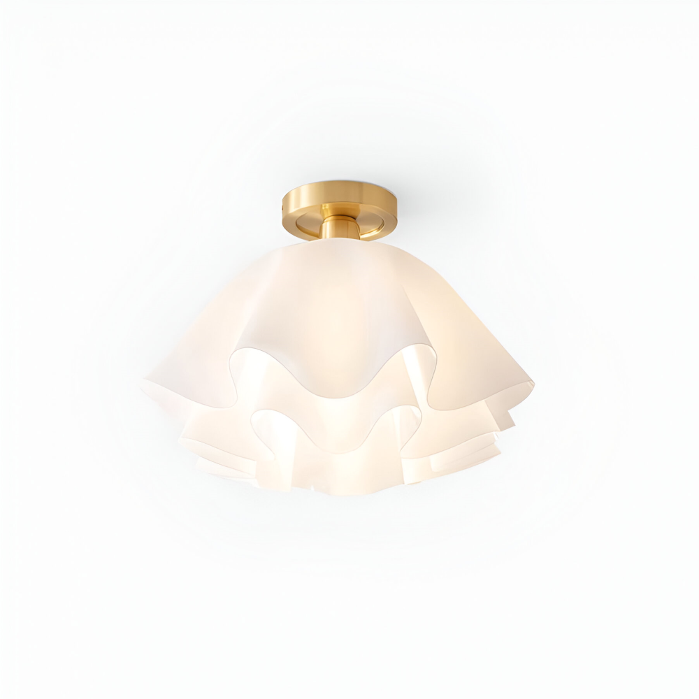Florale Deckenlampe mit gewelltem Schirm und E27-Fassung