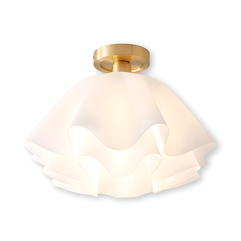 Florale Deckenlampe mit gewelltem Schirm und E27-Fassung