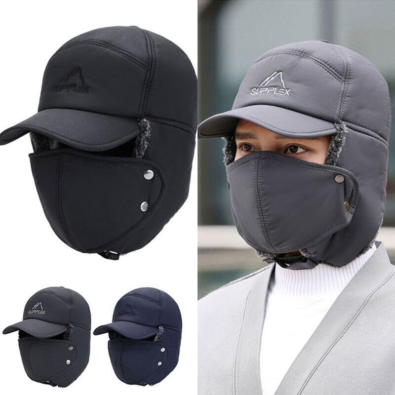Gorro de inverno com abas para as orelhas e proteção facial amovível