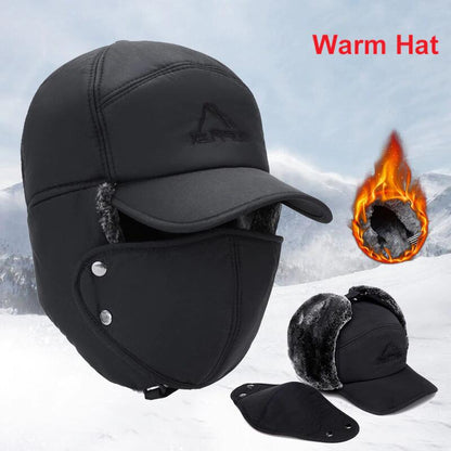 Gorro de inverno com abas para as orelhas e proteção facial amovível