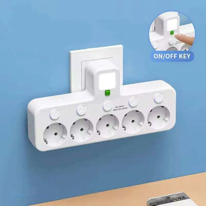 Regleta de pared con 4 tomas, puertos USB y luz nocturna