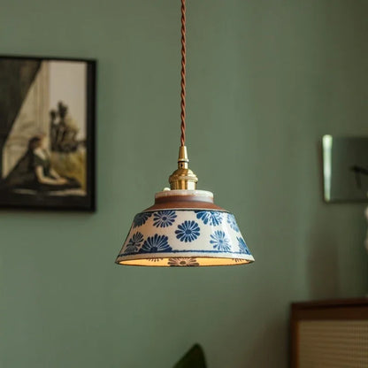 Lámpara colgante de cerámica con estampado floral