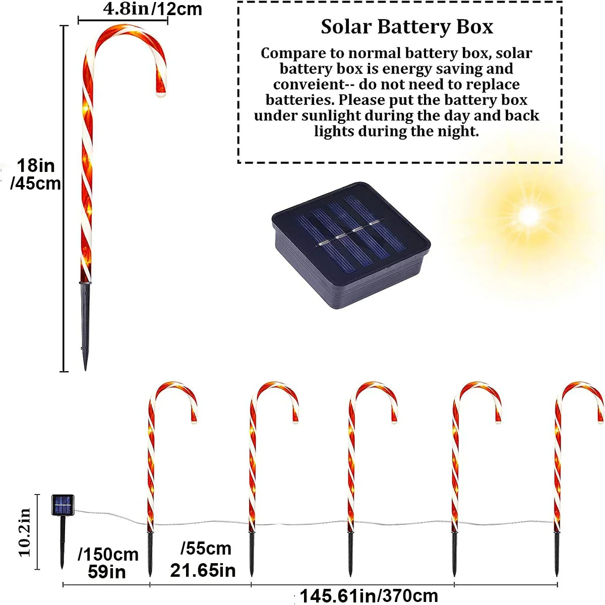Luces solares navideñas con forma de palito de caramelo: una decoración radiante para las noches festivas.