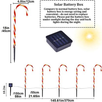 Luces solares navideñas con forma de palito de caramelo: una decoración radiante para las noches festivas.