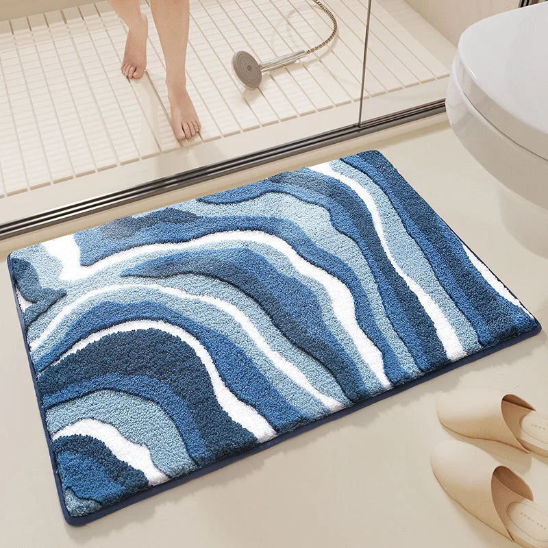 Alfombrilla de baño mullida con ondas y base antideslizante