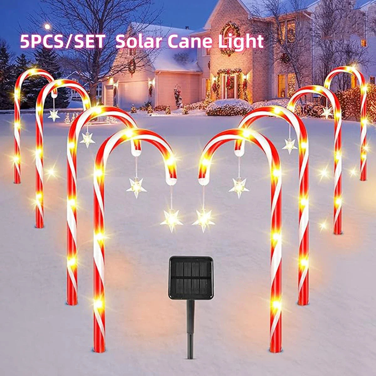 Luces solares navideñas con forma de palito de caramelo: una decoración radiante para las noches festivas.