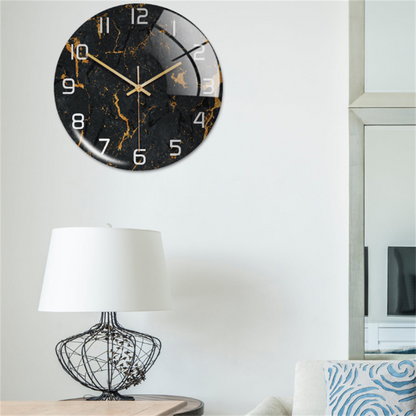 Reloj de pared redondo con aspecto de mármol y mecanismo de cuarzo silencioso