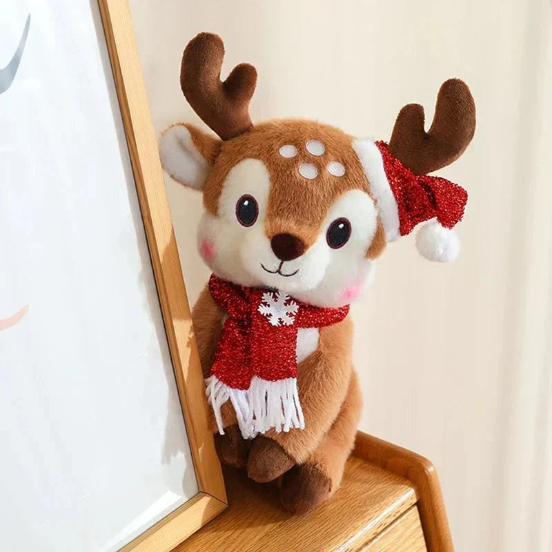 Reno de peluche navideño con bufanda