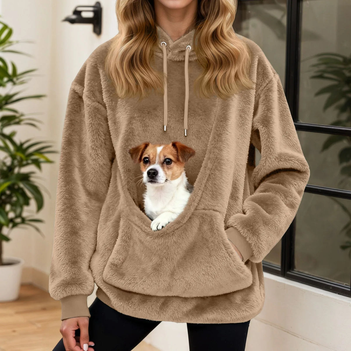 Sudadera con capucha para mujer con bolsillo para mascotas