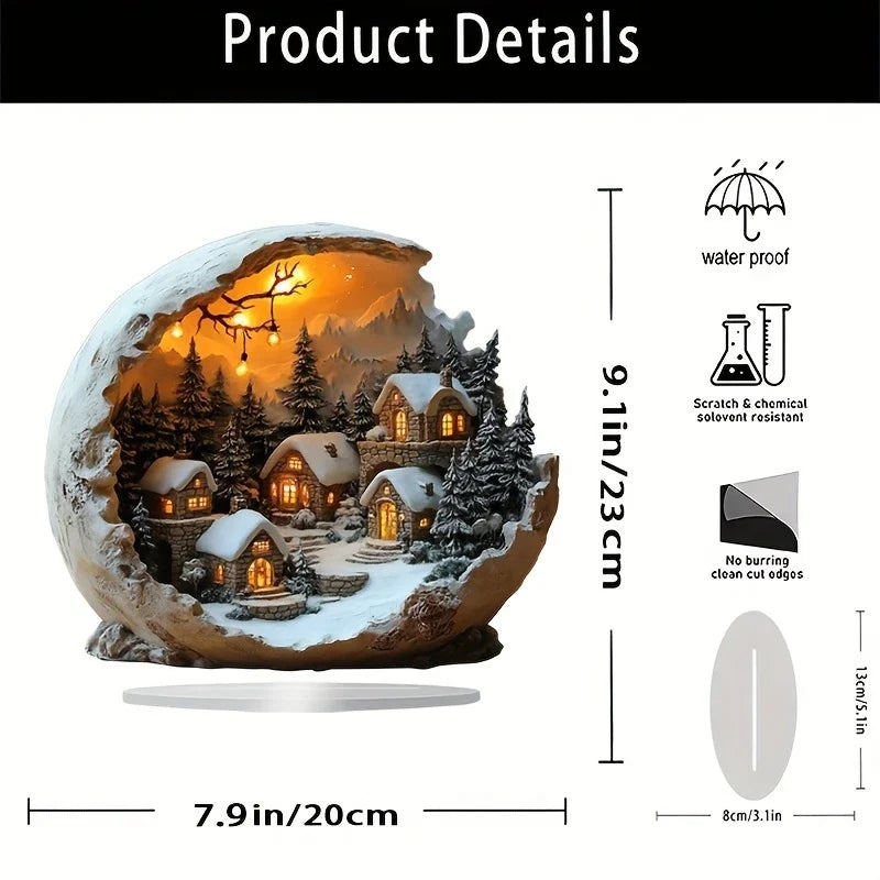 Decoração iluminada de aldeia natalícia com cenário de inverno