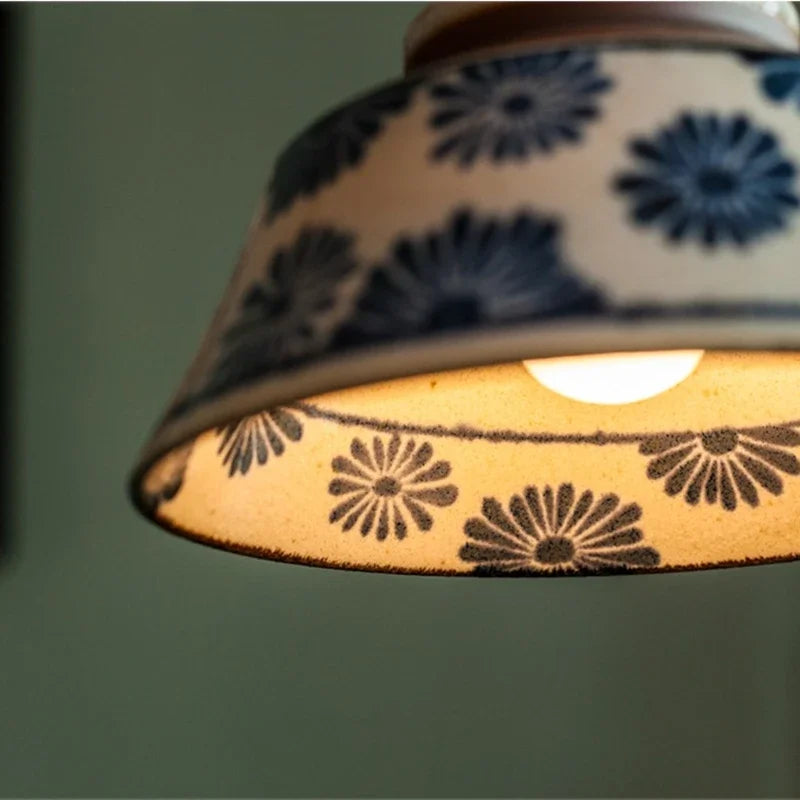 Lámpara colgante de cerámica con estampado floral