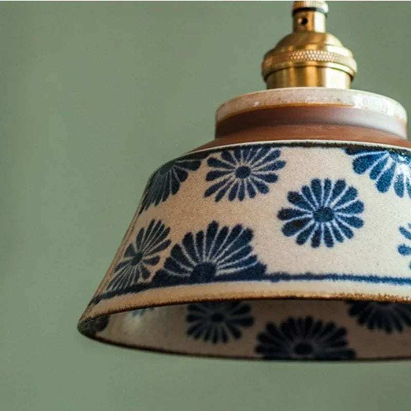 Lámpara colgante de cerámica con estampado floral