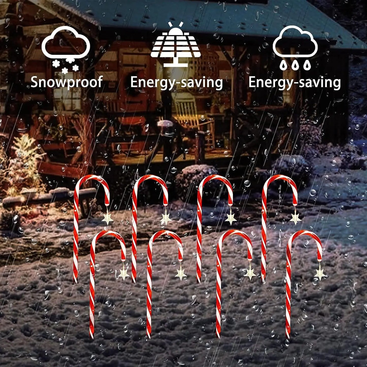 Luces solares navideñas con forma de palito de caramelo: una decoración radiante para las noches festivas.