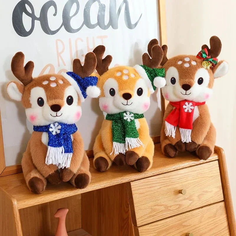 Reno de peluche navideño con bufanda
