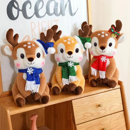Reno de peluche navideño con bufanda