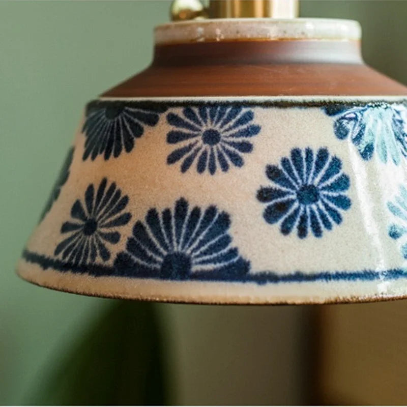 Lámpara colgante de cerámica con estampado floral